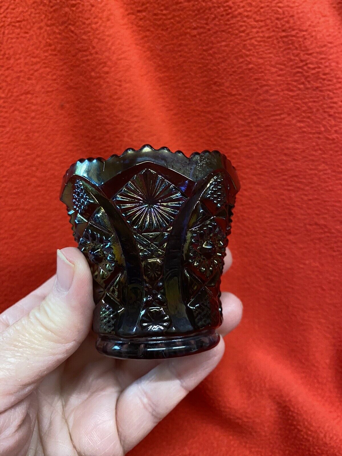 Imperial Glass Peacock Carnival Sawtooth Hobstar Toothpick Holder