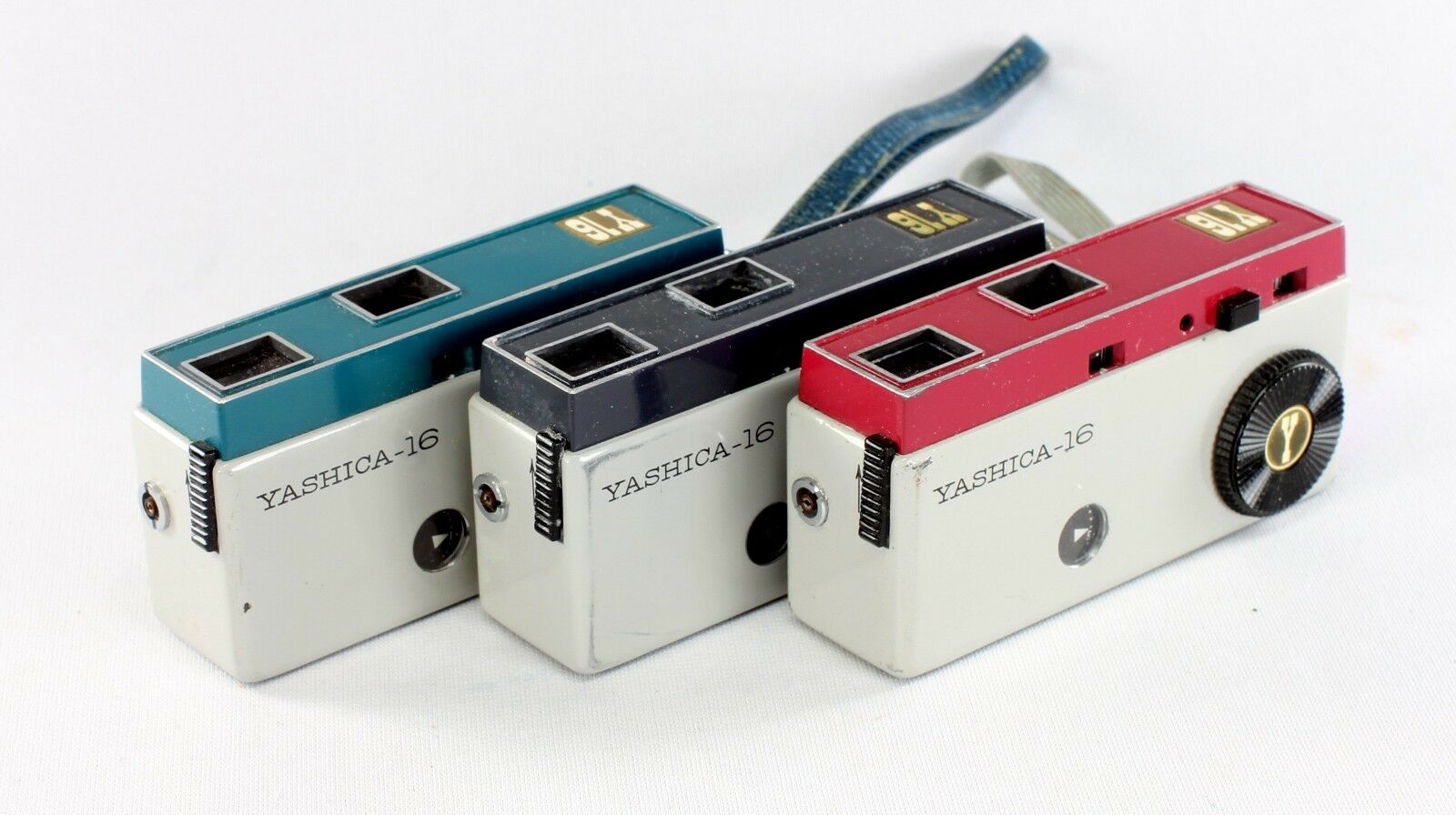 3 Origi.yashica Y16 Cameras, 3.5/25mm, Aqua/gray, Maroon/gray, Dark/light Gray