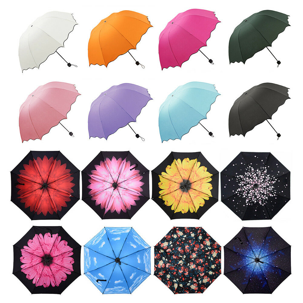 Women Windproof Antiuv Compact Rain Sun Umbrella Parasol Folding Travel Portable